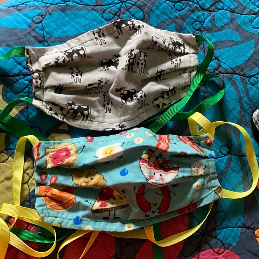 2 handmade reversible cotton tie face masks